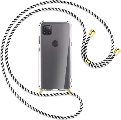 Produktbild von Handykette Backcover-Schutzhülle mit Band (Metall goldfarben) für Motorola Moto G 5G - schwarz/weiß gestreift