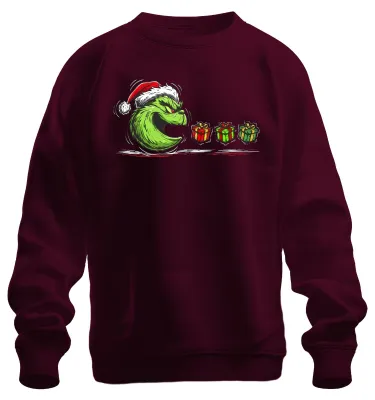 Productafbeelding van Grinch-print sweatshirt, kerstthema, met afbeelding van de Grinch, grappig, vintage stijl, uni, kleur: bordeauxrood, maat: S