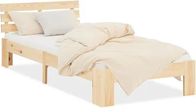 Zdjęcie produktu dla Łóżko 90x200 z drewnianą podstawą pod materac, wykonane z drewna sosnowego, w naturalnym wykończeniu. Łóżko 90x200 | Pojedyncze łóżko 90 x 200 cm, rama łóżka z litego drewna, idealna do sypialni