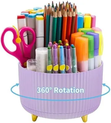 Produktbild von Schreibtisch Organizer,360 Grad Drehbarer Stifthalter für Schreibtisch Zubehör mit 5 Fächern,Stifte Organizer,Stift Aufbewahrungsbox für Büro Zuhause (Lila)