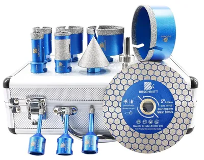 Produktbild von Diamant-Kernbohrer-Set Fliesenbohrer 6-100mm, Finger Bit 25mm, Fase Bit M14, Diamant-Blatt 125mm für Fliesen, Marmor, Granit