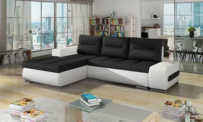 Produktbild von NABBI Ecksofa mit Zersetzung u Lagerraum Otelo L - schwarz (Sawana 14)/ weiß (weich 17)