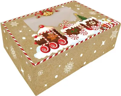 Obrázok produktu pre Krabička na pečivo skladacia s okienkom 25x15x7cm 1ks vianočný vláčik - Alvarak