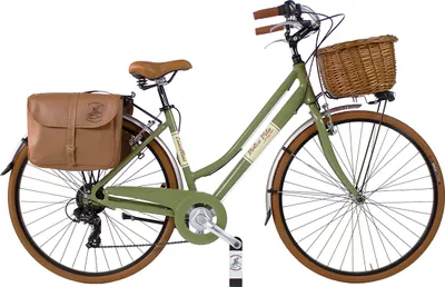 Obrázek produktu pro Dolce Vita od Canellini Citybike Woman Aluminium s taškami a košíkem – olivově zelená M