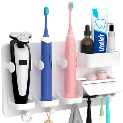Image de Support mural pour brosse à dents électrique, adhésif, réglable, blanc, 1 pièce