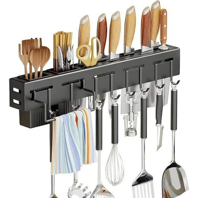 Produktbild von Besteckhalter Regal Küche & Küchenmöbel, Küchenreling & Hängeleiste für Küche, (1-tlg., Küchenutensilien & Küchenzubehör 50cm), Hakenleiste mit & ohne Bohren