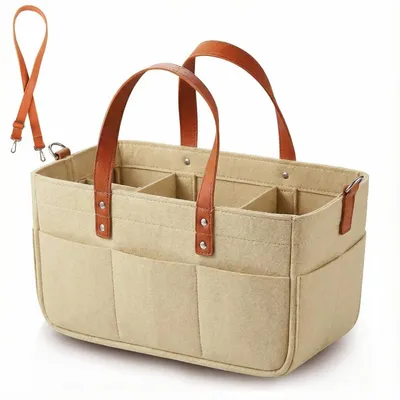 Zdjęcie produktu dla Torba filcowa, kosz na zakupy, 30 litrów, z przegródkami, kolor khaki, wymiary 40x27x27 cm