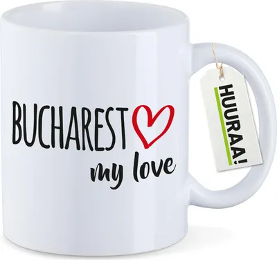 Produktbild von Huuraa Kaffeetasse Bucharest my love 330ml Weiß Keramik Kaffeebecher Geschenkidee