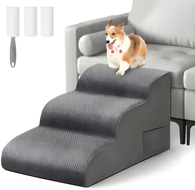 Produktbild von PolkaHome® Hundetreppe 3 Stufen mit abnehmbarer Abdeckung für kleine Hunde, 50 x 30 x 40 cm, Grau
