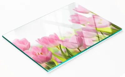 Produktbild von Nachbildungatives Küchenschneidebrett aus Glas, rosa Tulpen, 80 x 52 cm
