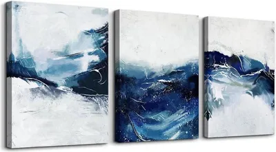 Produktbild von Abstraktes Blau Leinwandbild Modern 40x30cm für Wohnzimmer Büro Schlafzimmer