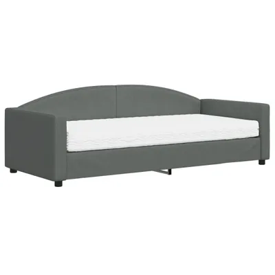 Image de vidaXL Lit de jour avec matelas gris foncé 90x200 cm Tissu