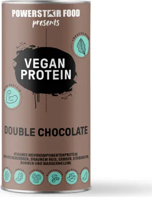 Produktbild von Powerstar VEGAN PROTEIN POWDER 500 g | Ohne Soja | Mehrkomponenten Protein-Pulver mit 10 Superfoods | Ideal zum Muskelaufbau | Double Chocolate