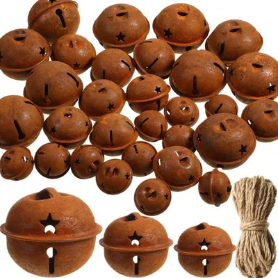Produktbild von 30 rostfarbene Glöckchen + Sternenkette – Weihnachtsbaumschmuck, Bastelarbeiten