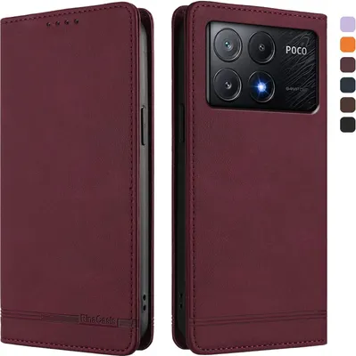 Produktbild von Hülle für Xiaomi Poco X6 Pro, Retro Kunstleder Ständer Klapphülle mit Kartenfächer und Magnetische Rot