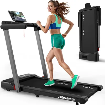 Zdjęcie produktu dla Składana bieżnia do użytku domowego – Walking Pad Gehband – 1–12 km/h – regulowane nachylenie – Bluetooth i głośnik – wyświetlacz LED – bez pulsometru