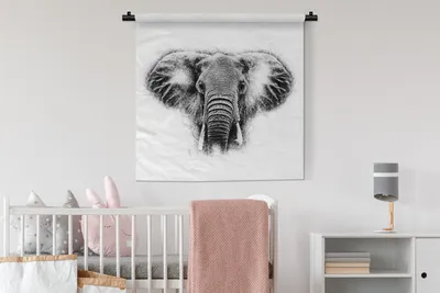 Produktbild von MuchoWow® Wandteppich Wandbehang Elefant - Tiere - Schwarz - Weiß 90x90 cm Tapisserie Dekoration Wandtuch - Wandaufhänger