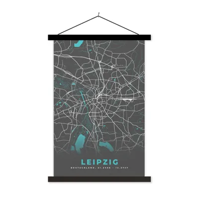 Produktbild von MuchoWow® Textilposter Stadtplan - Leipzig - Deutschland - Karte 120x180 cm mit schwarzem Rahmen - Fotos