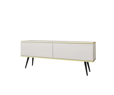 Zdjęcie produktu dla Szafka RTV Nowoczesna Mała Komoda RTV Glamour Biały Mat Nogi złote 135 cm