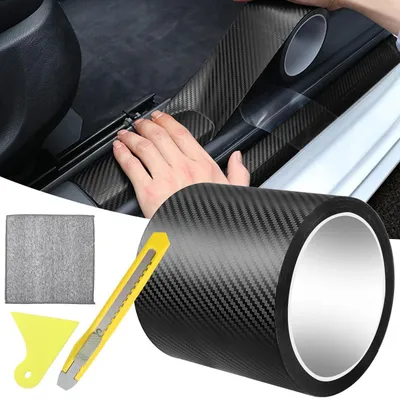 Obrázek produktu pro Ochranná fólie pro auto, karbonový design, 10 cm x 5 m, samolepicí, vhodná pro lemy dveří a hrany, odolná proti poškrábání