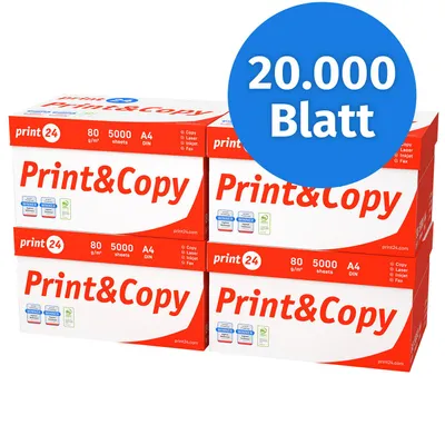 Produktbild von print24 Druckerpapier Kopierpapier 20000 Blatt 40 x 500 A4 80g Premium Weiß PEFC