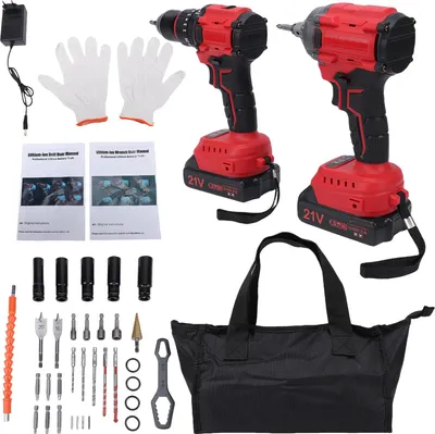 Produktbild von 21V Impact Wrench Impact Drill Power Tool Kit 350N 2400RPM Wrench Frequency Torque Support Φ10mm Drilling Brushless Motor 2 Batteries LED Work Light