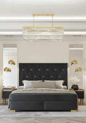 Produktbild von Designer Graue Schlafzimmer Garnitur Edelstahl Doppelbett Nachttische