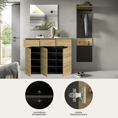 Produktbild von Canu Garderobenmöbel Set C22 Eiche Nachbildung, grau.