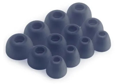A collection of blue silicone ear tips for headphones.