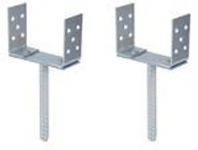 Image de Support de poteau en U Alberts avec ancrage en béton en acier strié, galvanisé bleu, à sceller dans le béton, largeur intérieure 75 - 180 mm, hauteur 108 mm, longueur de l'ancrage en béton 200 mm