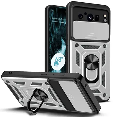 Produktbild von Outdoor Panzer Hülle Google Pixel 8 Pro Handyhülle mit Kameraschutz Ringhalter Silber