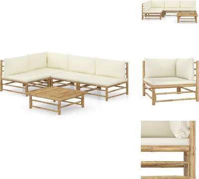 Produktbild von vidaXL 5-tlg. Garten-Lounge-Set mit Cremeweißen Kissen Bambus -  Gartenmöbel-Sets