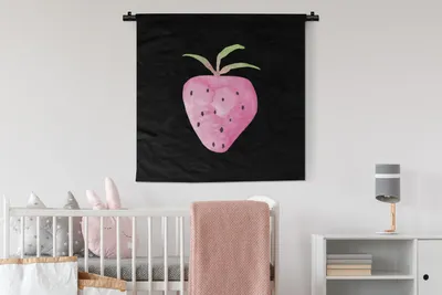 Produktbild von MuchoWow® Wandteppich Wandbehang Erdbeere - Aquarell - Schwarz 90x90 cm Tapisserie Dekoration Wandtuch - Wandaufhänger