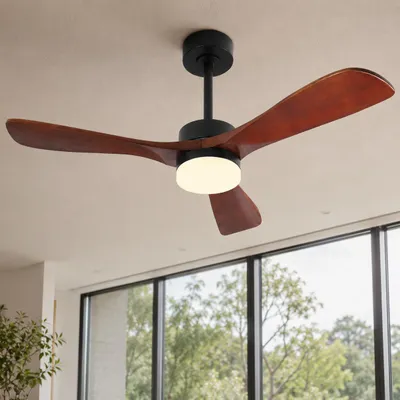 Produktbild von Ø132cm Deckenventilator mit Beleuchtung Echtholz Flügel Leise DC Motor Smart APP & Fernbedienung 6 Stufen Dimmbar 3 Farben für Wohnzimmer Schlafzimmer