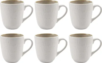 Produktbild von Kaffeetassen - 300 ml - Beige - Weiß - Steingut - mit Reliefprägung - 6er Set