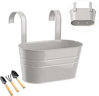 Immagine prodotto di Vasi da fiori metallici da appendere con ganci rimovibili - Grigio | Per esterni, balconi, recinzioni