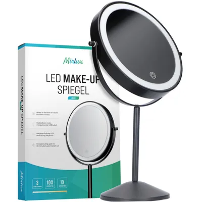 Produktbild von Mirlux Make-up-Spiegel mit LED-Beleuchtung - 10-fache Vergrößerung - wiederaufladbar - Schwarz
