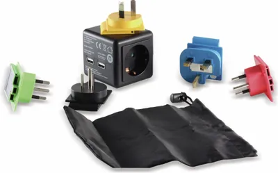 Produktbild von S-IMPULS Welt-Reiseadapter mit Schutzkontakt-Steckdose, 2x USB,