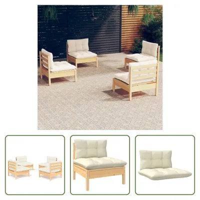Produktbild von The Living Store 4-tlg. Garten-Lounge-Set mit Creme Kissen Kiefernholz