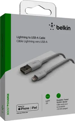Produktbild von Belkin Lightning Lade/Sync Kabel 2m, ummantelt, mfi zert, weiß