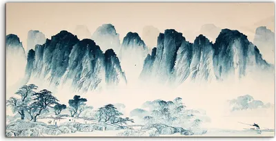 Produktbild von Coloray - Glasbild - 120x60 cm - Wandbild - Glasbilder - Chinesische Landschaft Aquarellmalerei