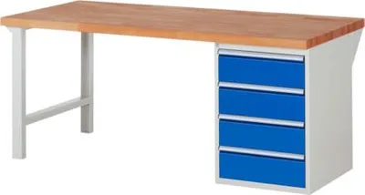 Produktbild von Werkbank mit 4 Schubladen - Teilauszug - 180:4 - 840 x 2.000 x 900 mm (HxBxT) - Traglast 1.000 kg - Buche