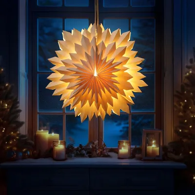 LED Papierstern EISBLUME - hängend - inkl. Kabel und LED Leuchtmittel - Timer - D: 58cm - weiß