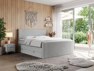Produktbild von Boxspringbett, doppelbett mit Multipocket-Matratze und zwei Bettkästen - KING DOREN - 200x200cm - Hellgrau - H4