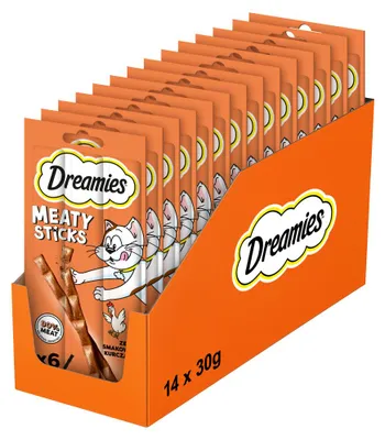 Produktbild von Dreamies Leckerli 14x30g Ergänzungsfuttermittel für erwachsene Katzen Hähnchen-Sticks