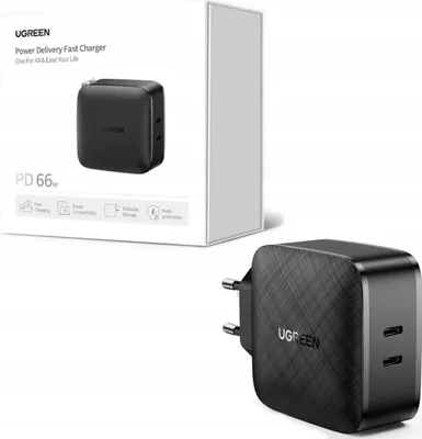 Produktbild von Ugreen Schnellladegerät Handy Klein 2Xusb Typ C 66W Schwarz