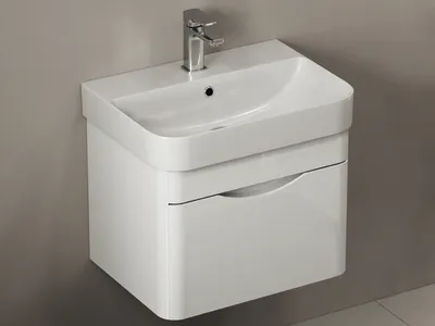 Produktbild von Badmöbel-Set Unterschrank mit Keramikwaschtisch Waschbecken weiß 57cm