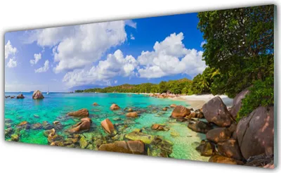 Produktbild von Acrylglasbilder 125x50 Wandbild Druck Meer Steine Bäume Landschaft