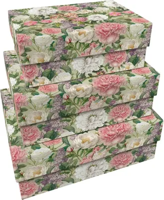 Immagine prodotto di Scatole decorative con peonie e rose, set da 3 pezzi