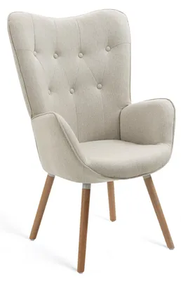 Sessel mit Stoffbezug, Armlehnen, Holzbeinen, beige, 66x53x108 cm